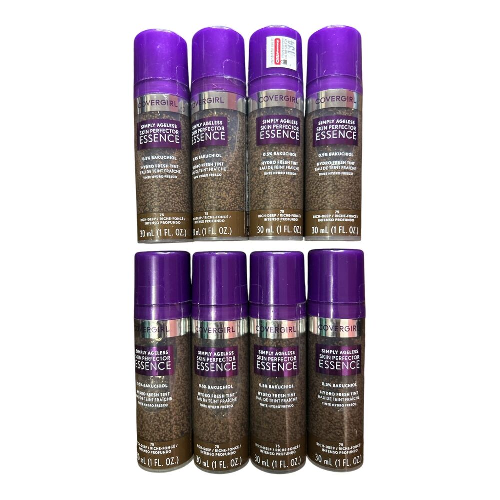Lot of 8 CoverGirl Simply Ageless Skin Perfector Essence 75 Rich Deep 1 oz New